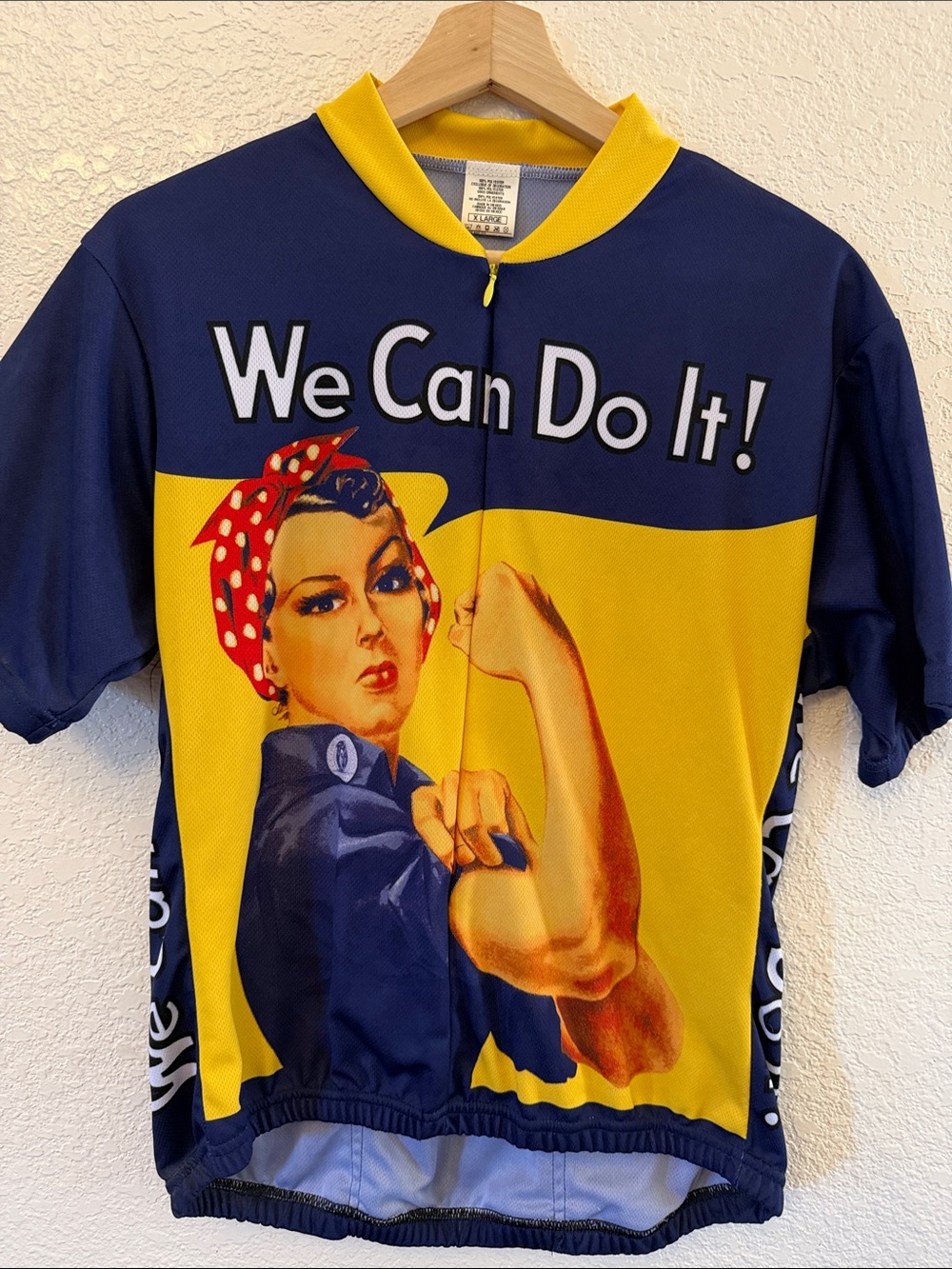 Source Unknown Navy, Yellow & Red 'We Can Do It!' Cycling Graphic Jersey